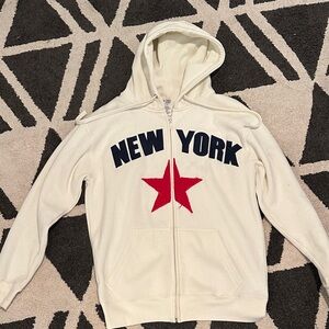 Cream Hoodie with New York Print fullzip up hoodie